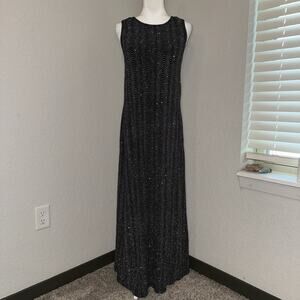 Vintage Ronnie Nicole Black Sparkle Long Dress Size 6 Petite Elegant Evening